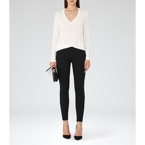 Reiss Sally Cream Vneck Merino Wool Sweater
